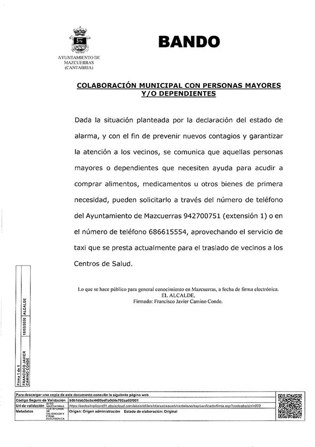 Bando Colaboración Municipal con personas mayores y/o dependientes